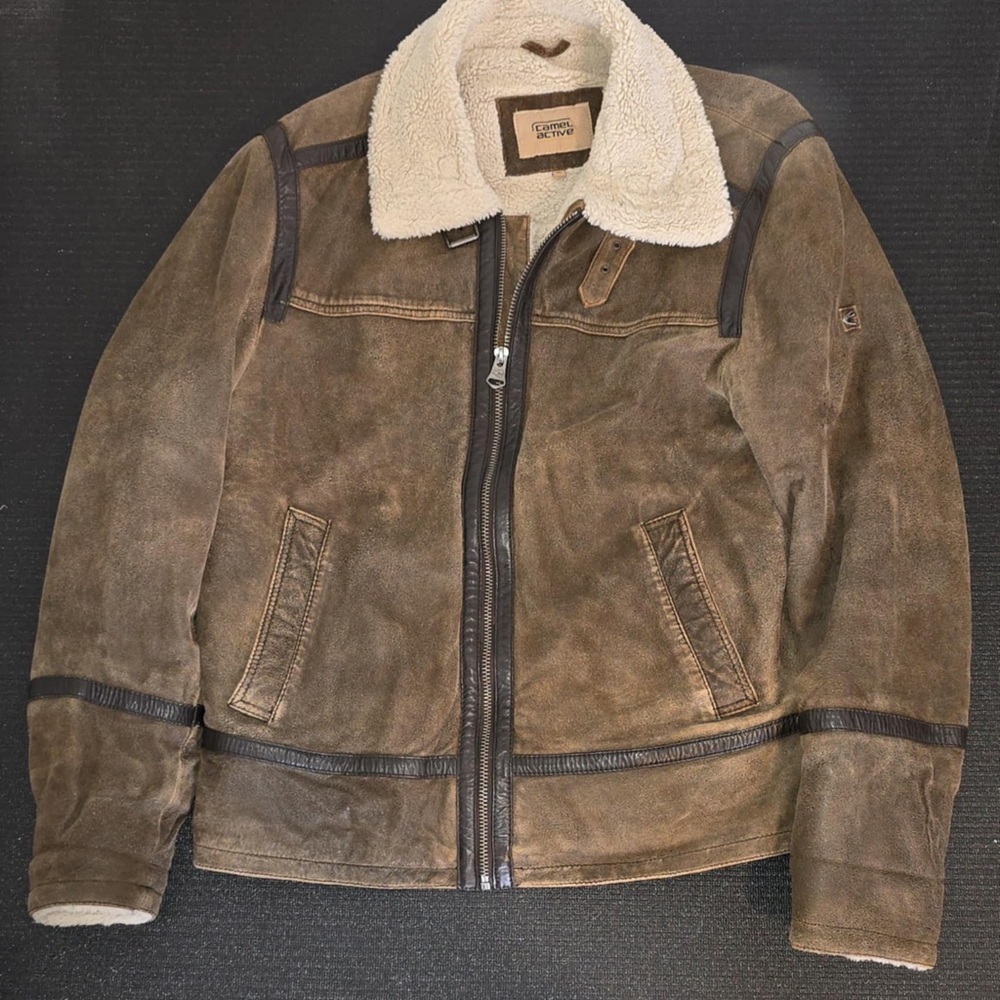 Brown Bomber Jacket with Sherpa Collar
